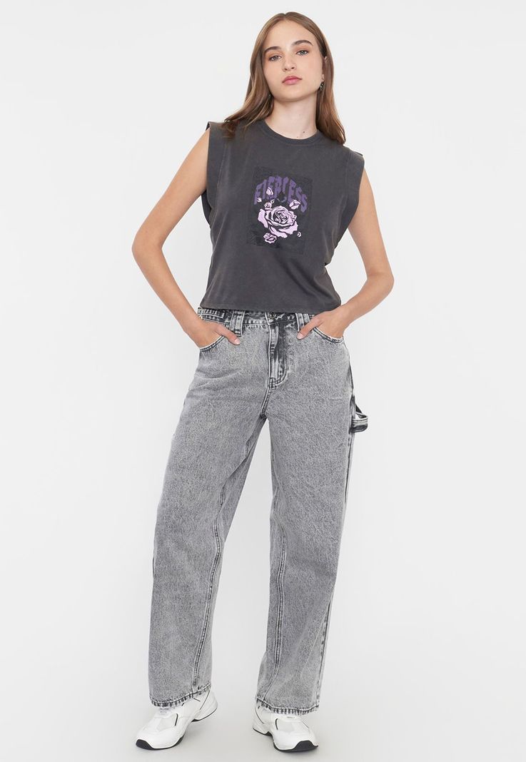 Polera Mujer Manga Vuelos Gris Corona-3
