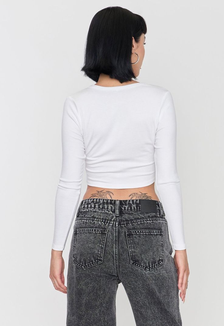Polera Mujer Blanco Manga Larga Broches Corona-1