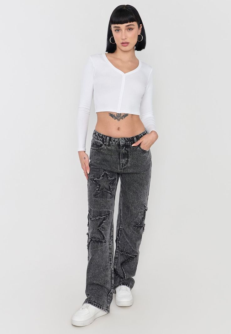 Polera Mujer Blanco Manga Larga Broches Corona-3