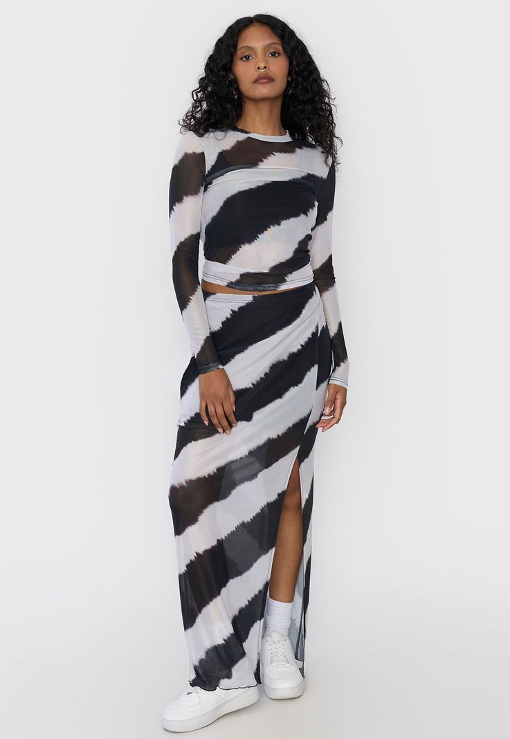 Falda Mujer Midi Malla Tie Dye Negro Corona-0