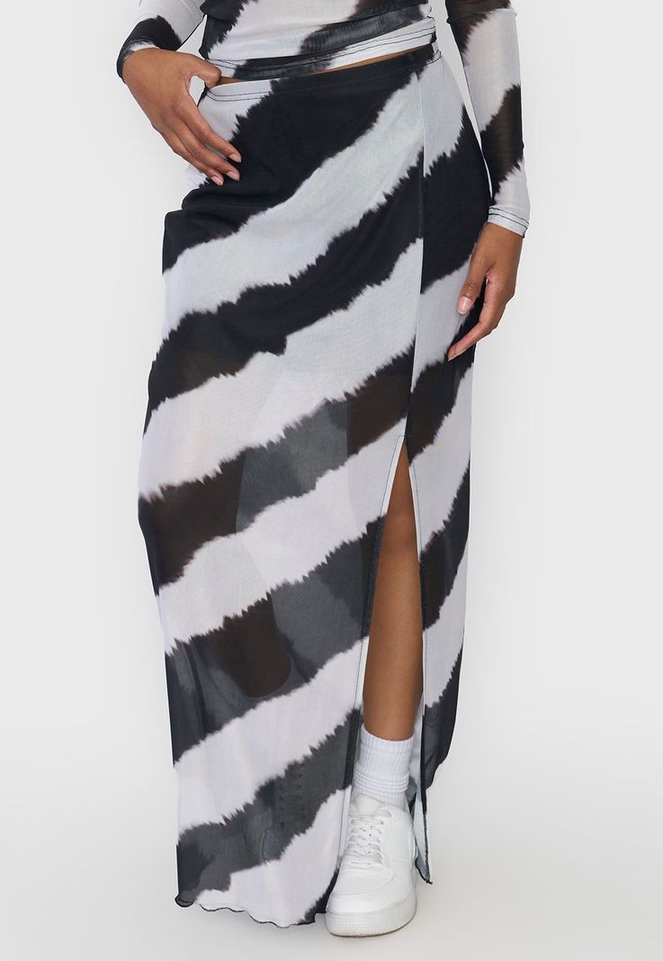Falda Mujer Midi Malla Tie Dye Negro Corona-1