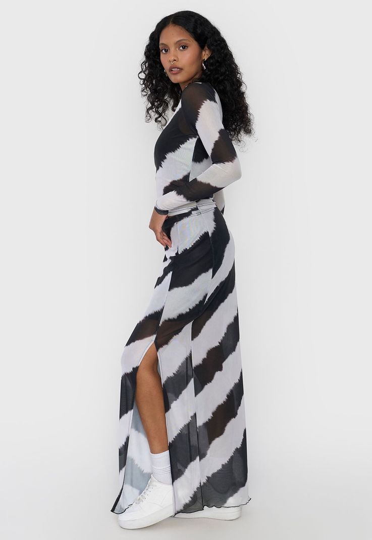 Falda Mujer Midi Malla Tie Dye Negro Corona-3