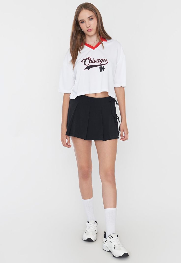 Falda Mujer Short Tableada Negro Corona-3