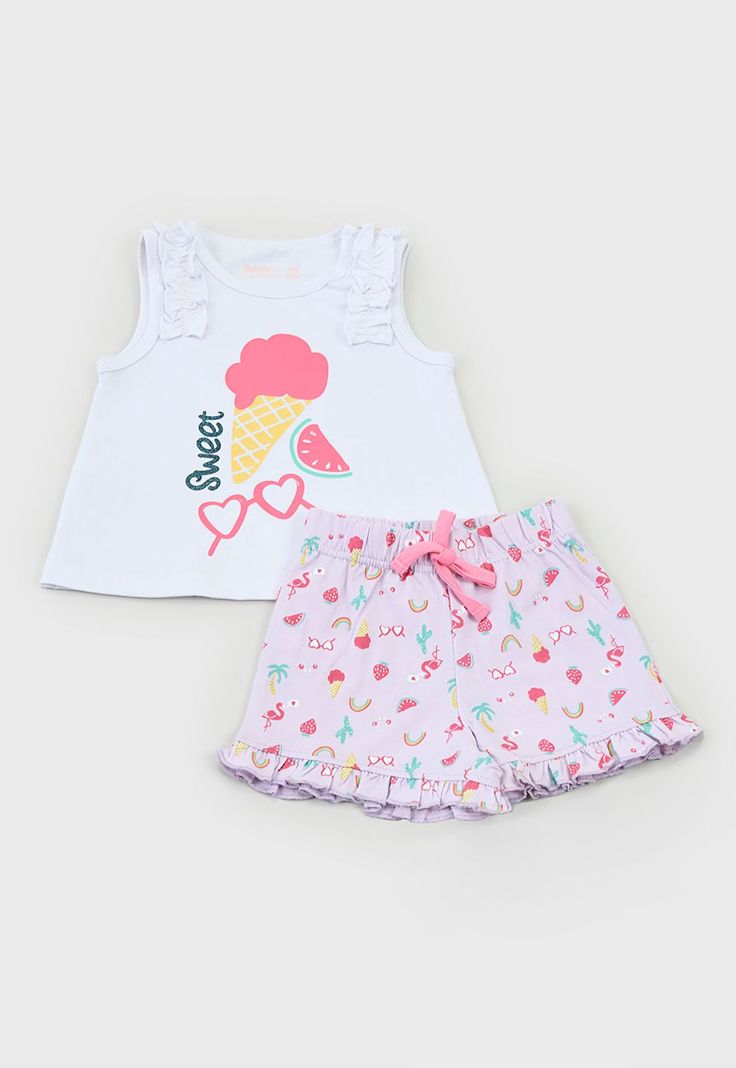 Conjunto Polera y Short Bebe Niña Blanco Corona-0