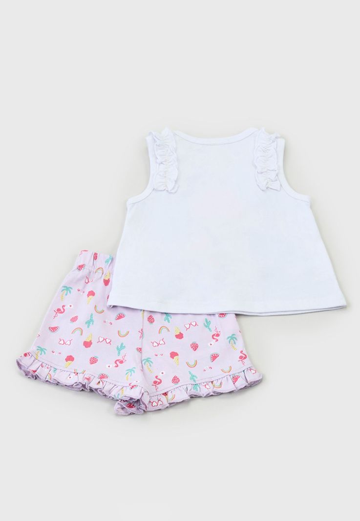 Conjunto Polera y Short Bebe Niña Blanco Corona-1