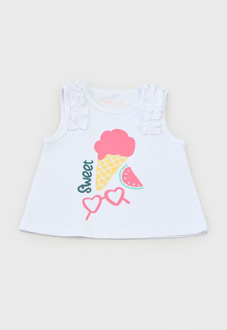 Conjunto Polera y Short Bebe Niña Blanco Corona-3