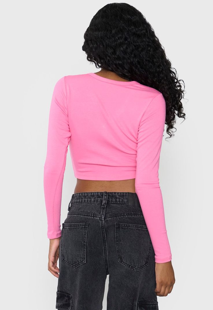 Polera Mujer Manga Larga Broches Color Rosado Corona-1