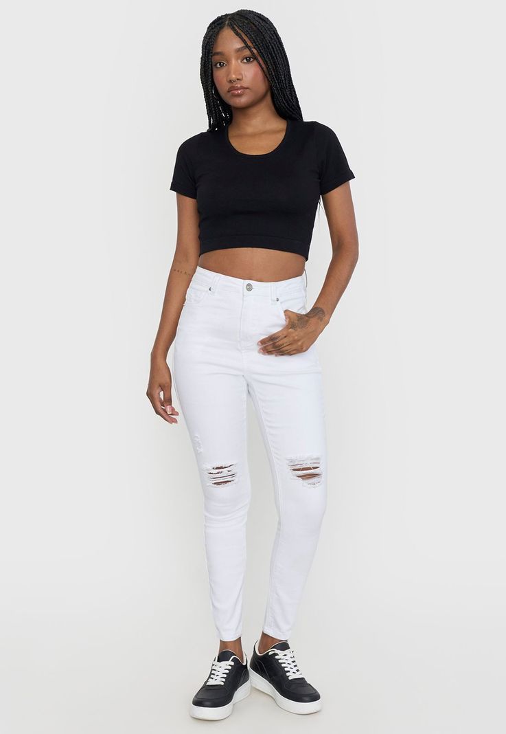 Jeans Mujer Skinny Roturas Blanco Corona-0