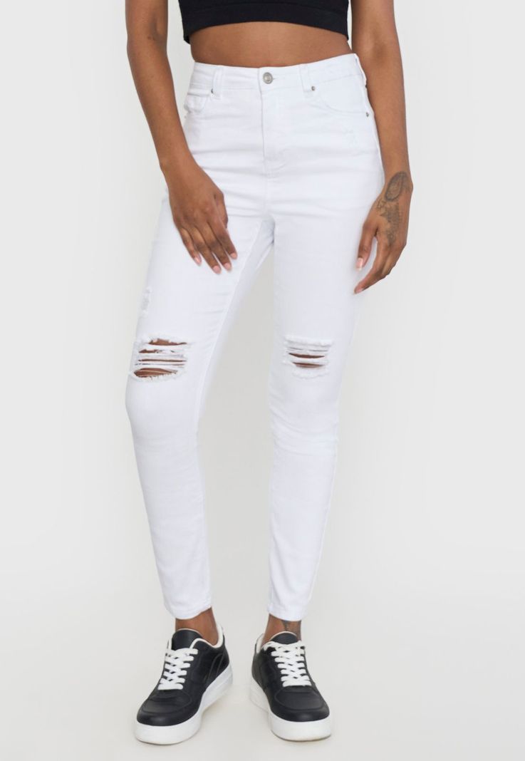 Jeans Mujer Skinny Roturas Blanco Corona-1