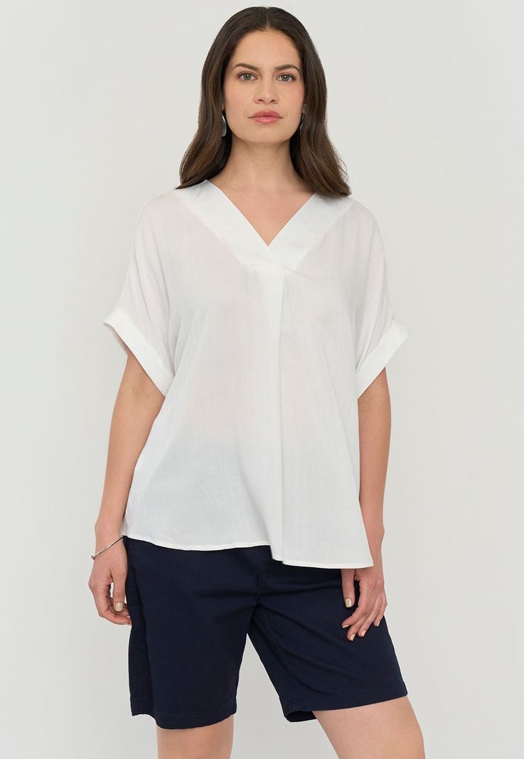 Blusa Mujer Manga Corta Ecru Cuello V Corona-0