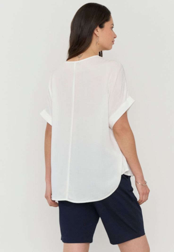 Blusa Mujer Manga Corta Ecru Cuello V Corona-1