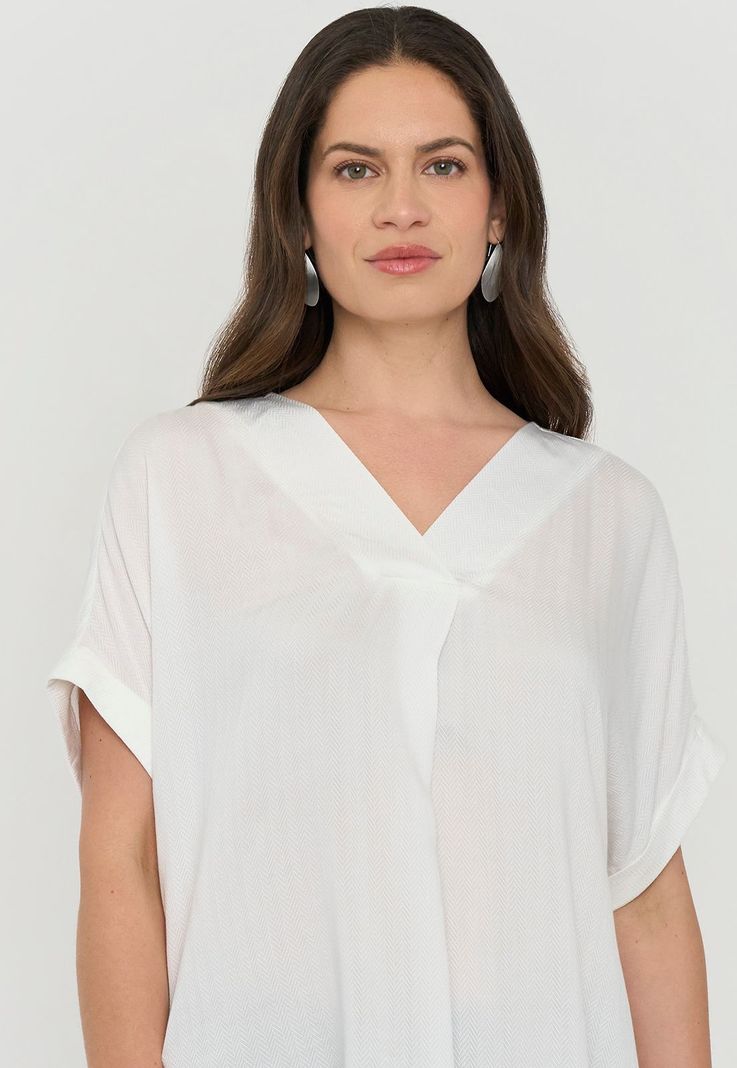 Blusa Mujer Manga Corta Ecru Cuello V Corona-2