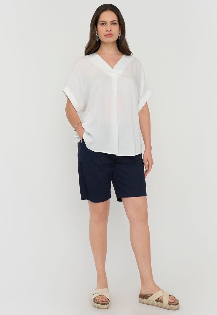 Blusa Mujer Manga Corta Ecru Cuello V Corona-3