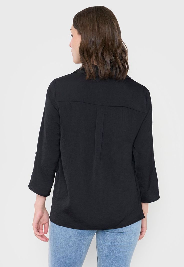 Blusa Mujer Cuello Camisero M/L Negro Lisa Corona-1