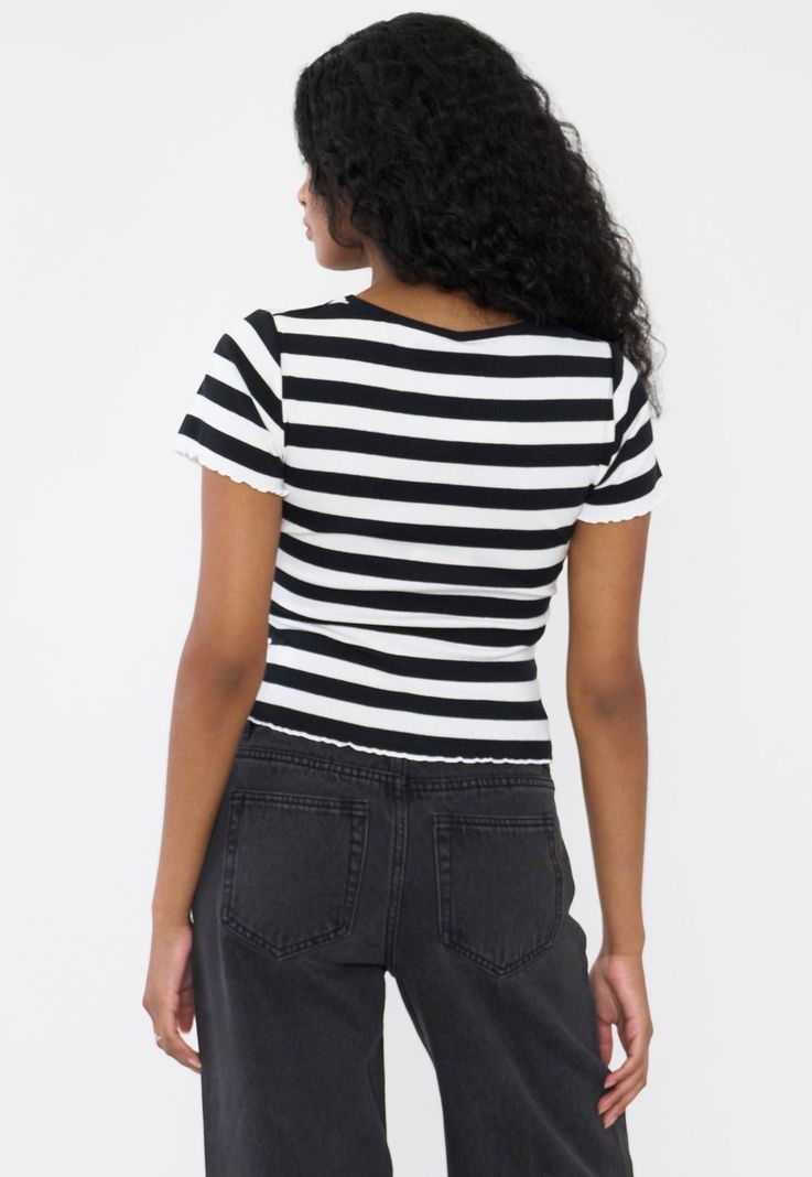 Polera Mujer Manga Corta Rayas Negro Corona-1