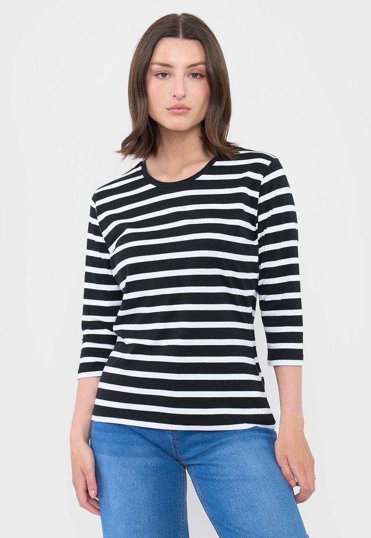 Polera Mujer Manga 3/4 Líneas Negro/Blanco Corona-0