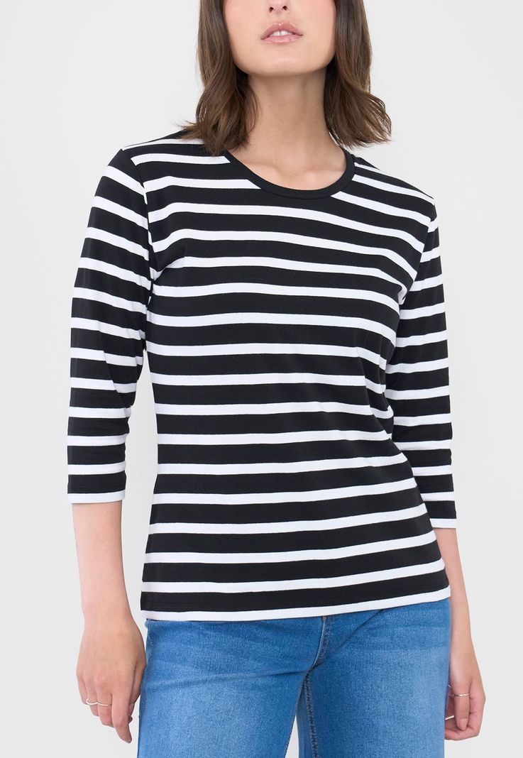 Polera Mujer Manga 3/4 Líneas Negro/Blanco Corona-2