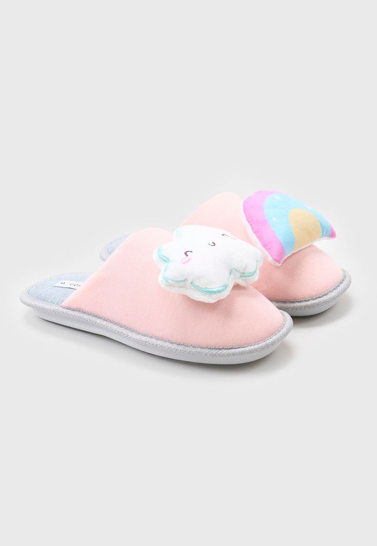 Pantufla Mujer Aplicación Rosado Corona-0
