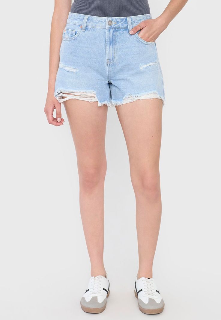 Short Mujer Bermuda Roturas Azul Claro Corona-1