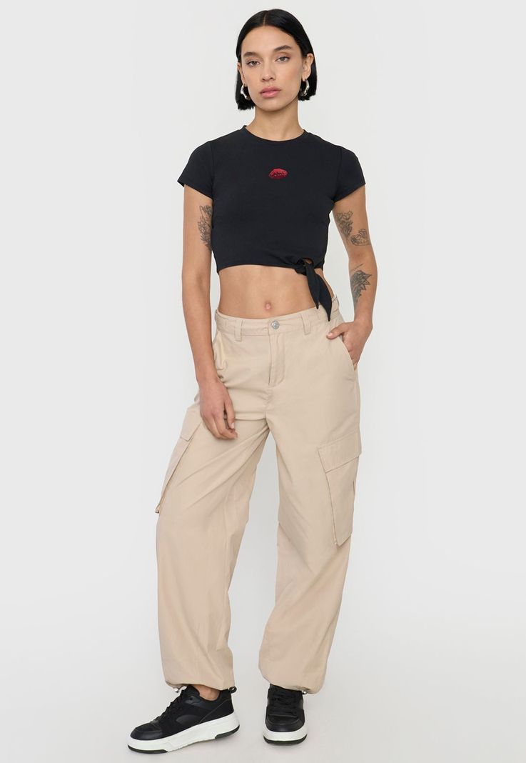 Pantalón Mujer Parachute Cargo Beige Ajustable Corona-0