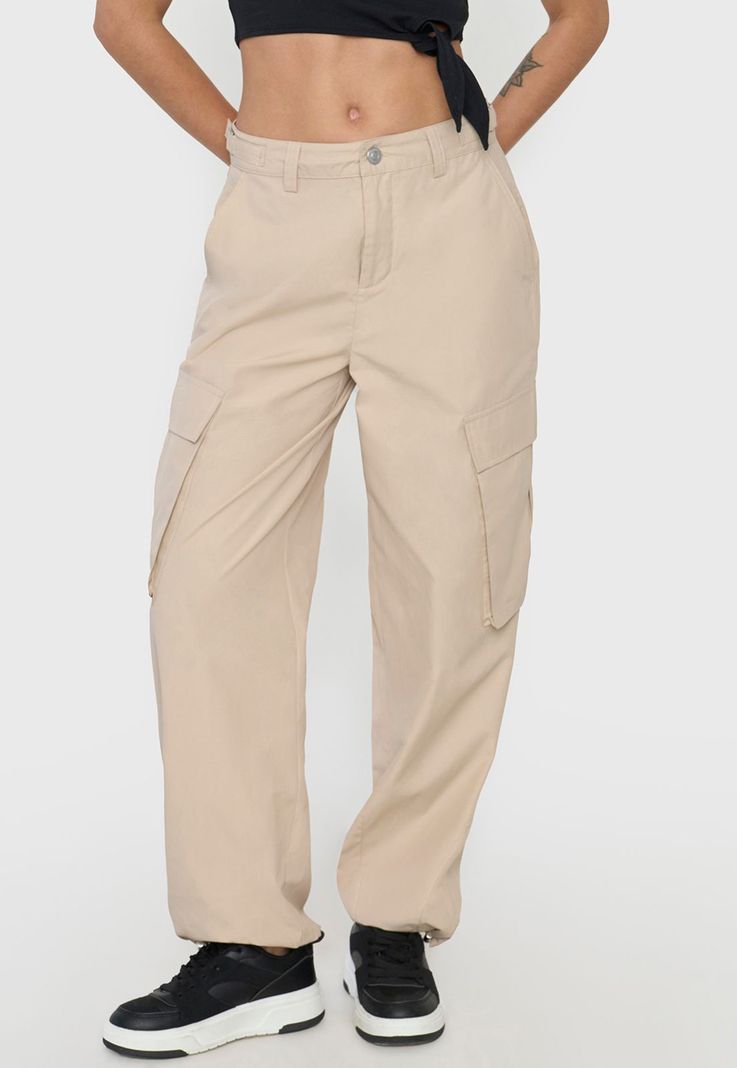 Pantalón Mujer Parachute Cargo Beige Ajustable Corona-1