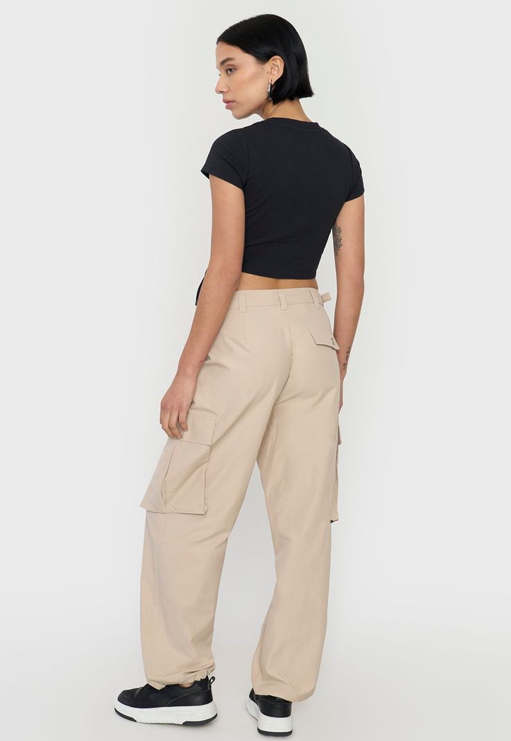 Pantalón Mujer Parachute Cargo Beige Ajustable Corona-2