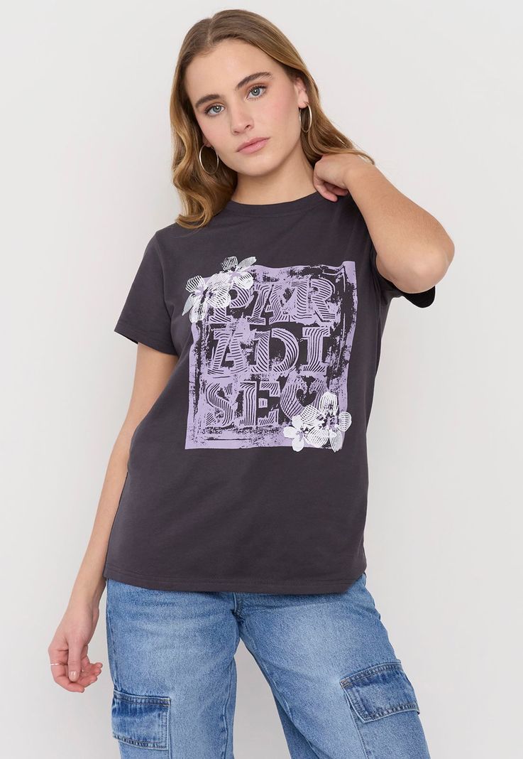 Polera Mujer Fun Oversize Gris Flor Corona-0
