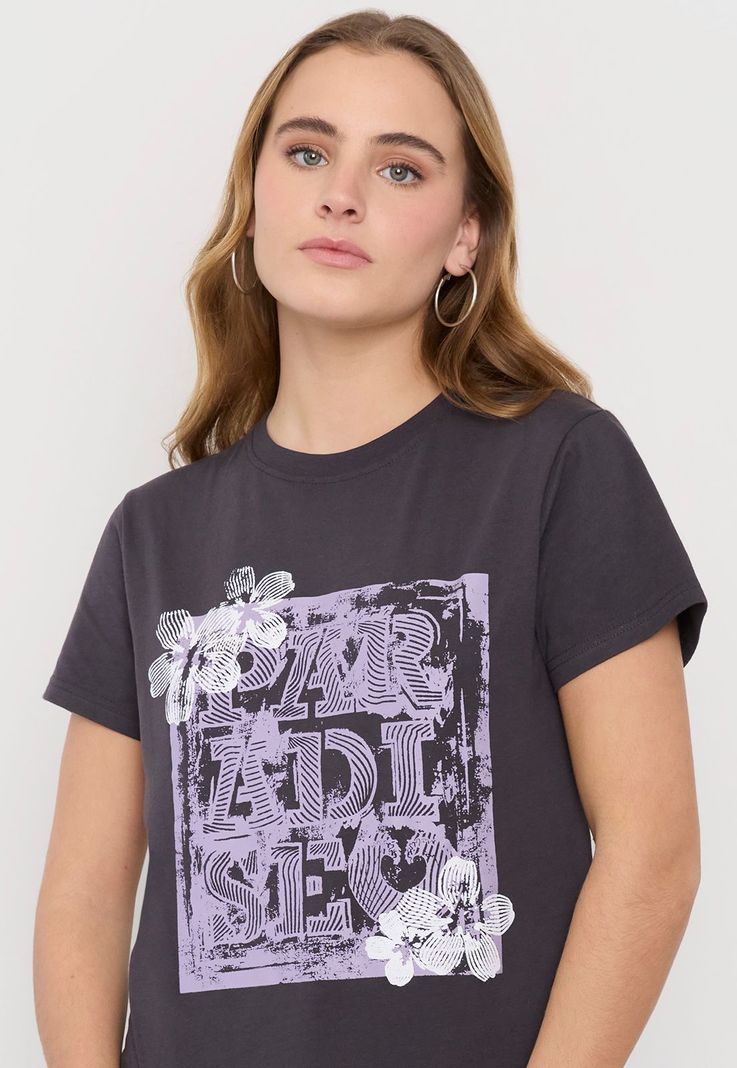 Polera Mujer Fun Oversize Gris Flor Corona-2