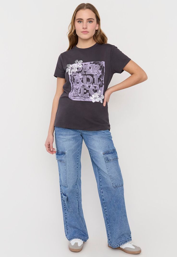 Polera Mujer Fun Oversize Gris Flor Corona-3