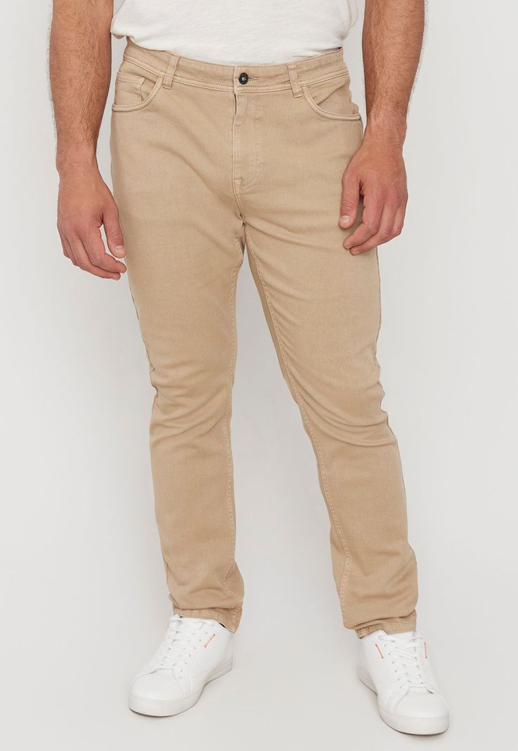 Pantalón Hombre Slim Fit 5 Pocket Camel Liso Corona-1