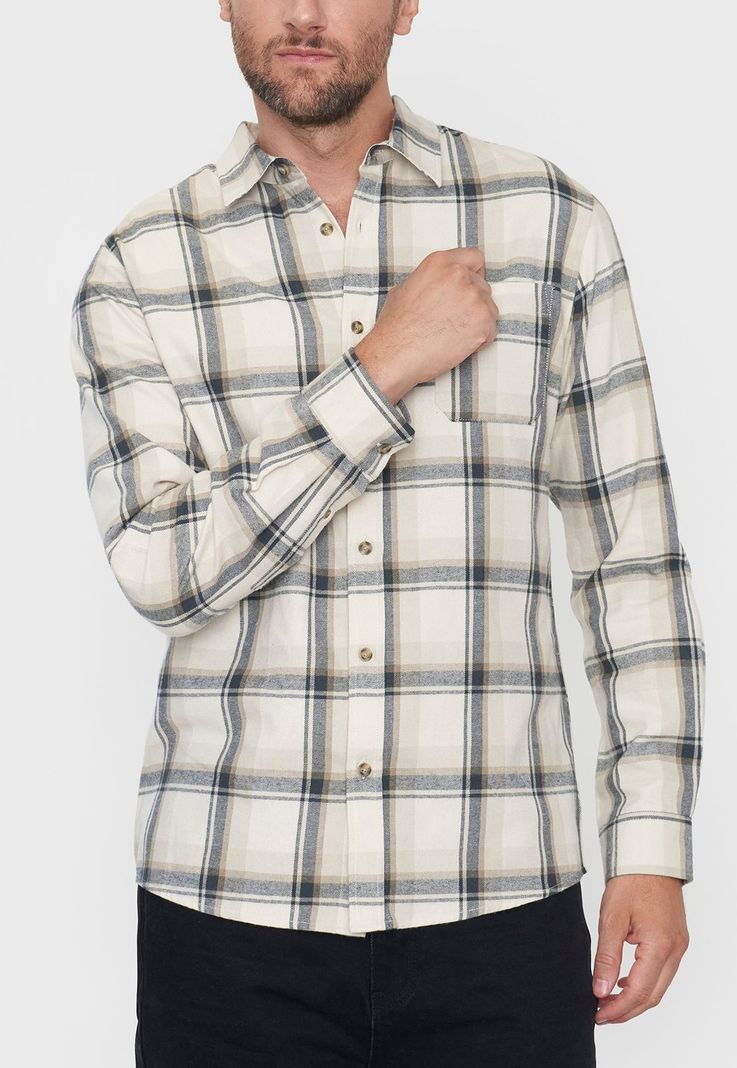 Camisa Hombre Franela Beige Corona-2