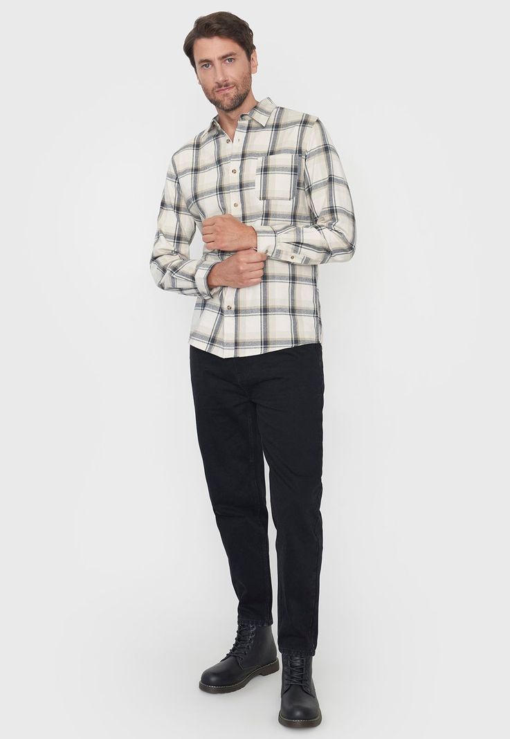 Camisa Hombre Franela Beige Corona-3