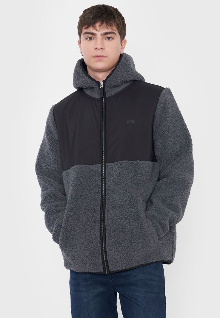 Casaca Hombre Sherpa Hoodie Gris Corona-0