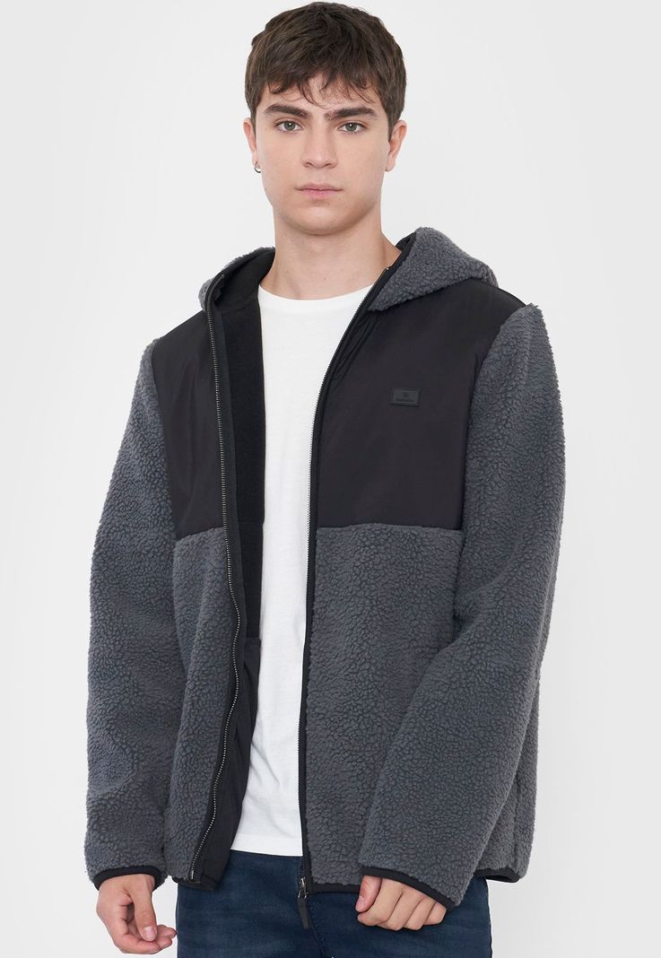 Casaca Hombre Sherpa Hoodie Gris Corona-2
