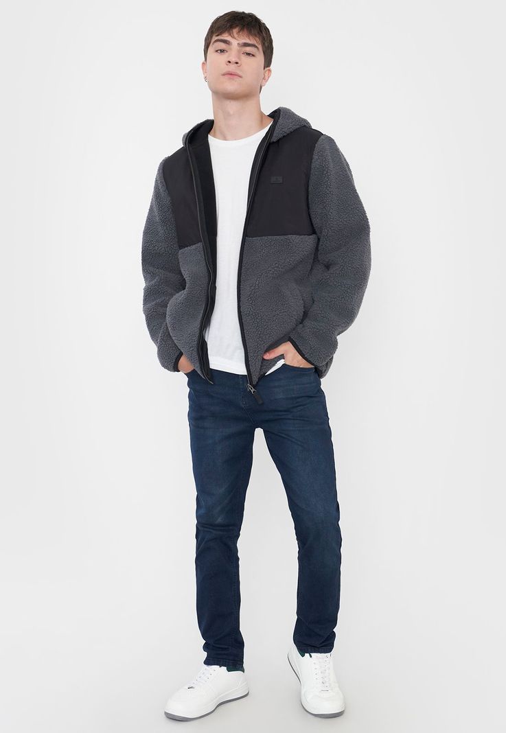 Casaca Hombre Sherpa Hoodie Gris Corona-3