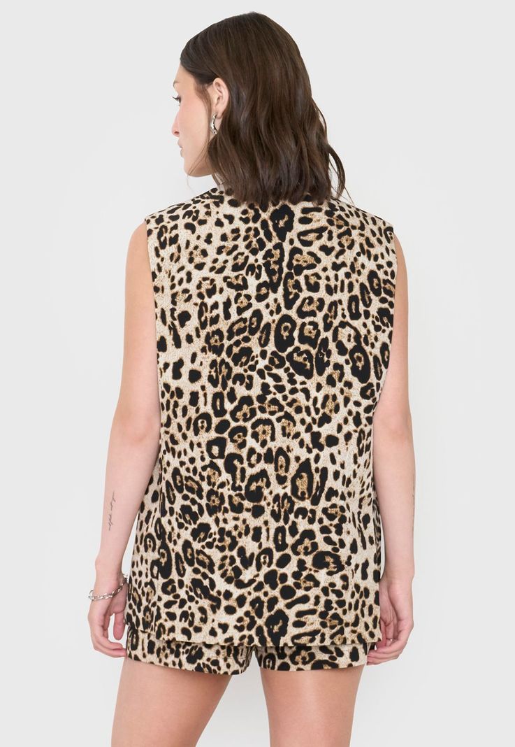 Blazer Mujer Sin Mangas Botones Print Beige Corona-1