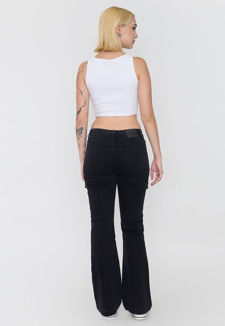 Jeans Mujer Flare Fit Cargo Negro Corona-2