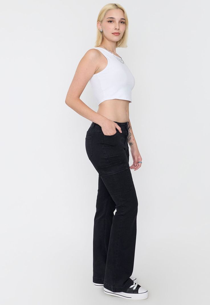 Jeans Mujer Flare Fit Cargo Negro Corona-3