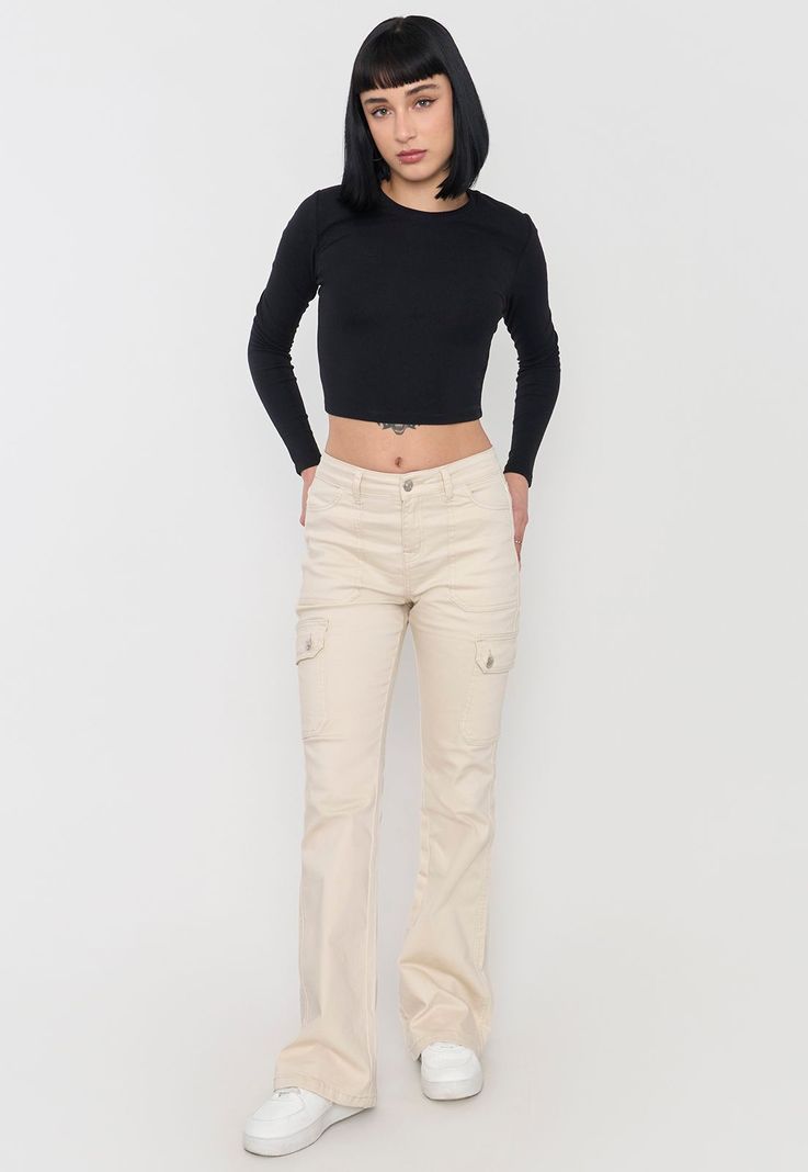 Jeans Mujer Flare Fit Cargo Ecru Corona-0