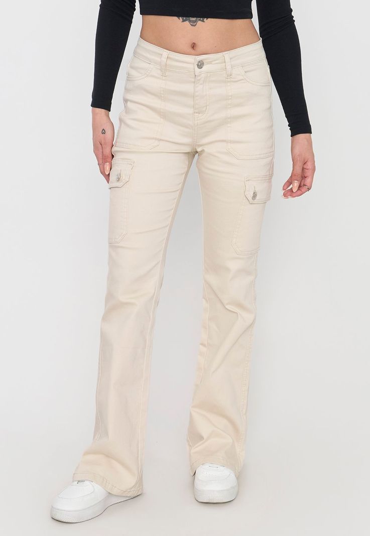 Jeans Mujer Flare Fit Cargo Ecru Corona-1