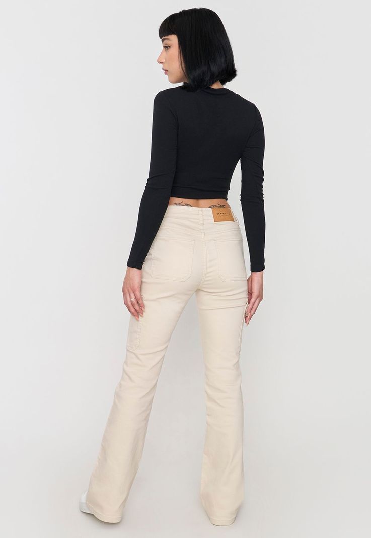Jeans Mujer Flare Fit Cargo Ecru Corona-2