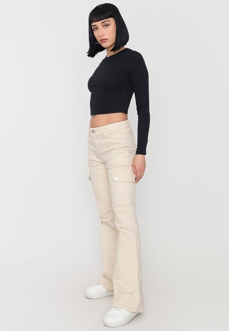 Jeans Mujer Flare Fit Cargo Ecru Corona-3