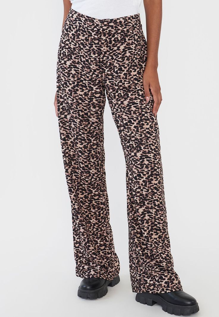 Pantalón Mujer Viscosa Animal Print Café Corona-1