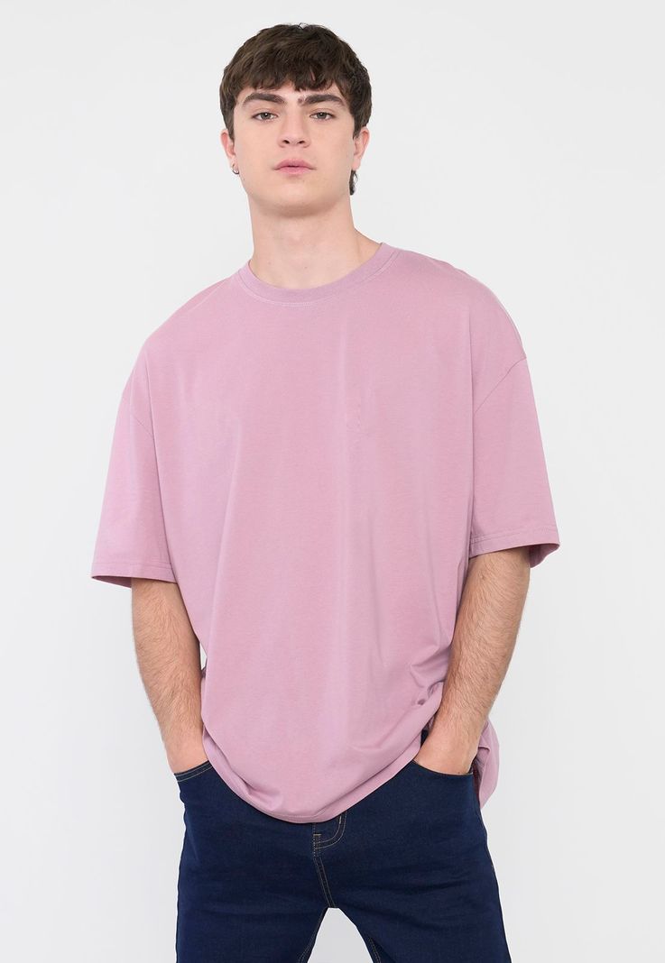 Polera Hombre Oversize Lisa Color Rosado Corona-0