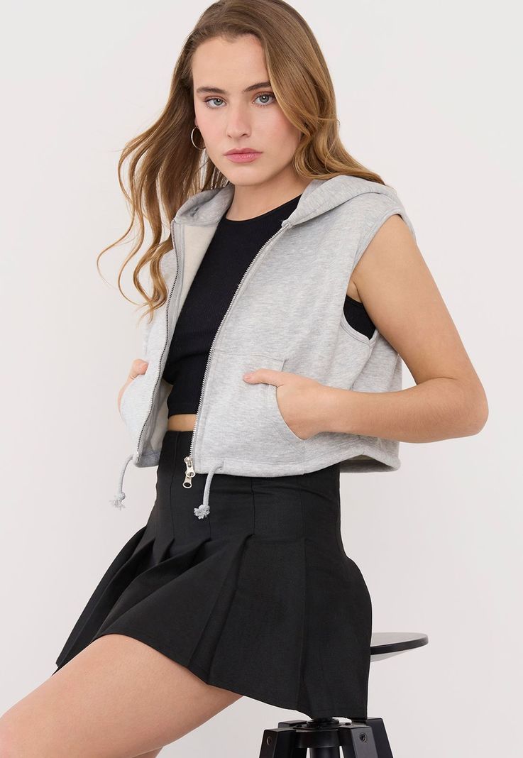 Polerón Mujer Hoddie Sin Mangas Gris Melange Corona-0