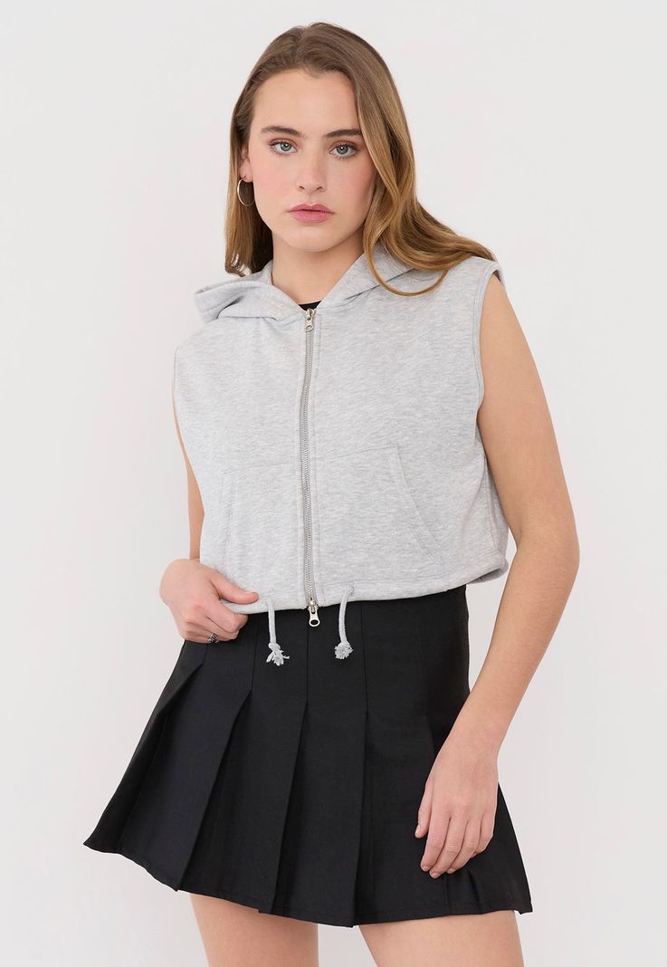 Polerón Mujer Hoddie Sin Mangas Gris Melange Corona-1