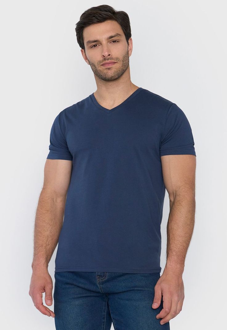 Polera Hombre V-Neck Azul Corona-0