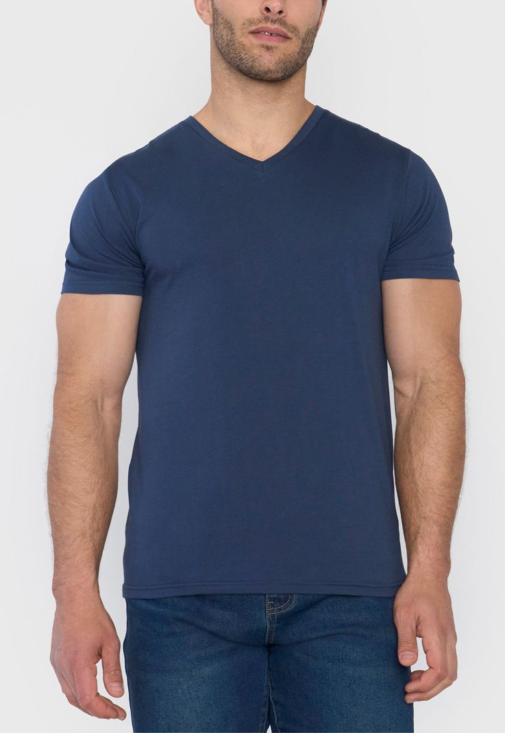 Polera Hombre V-Neck Azul Corona-2