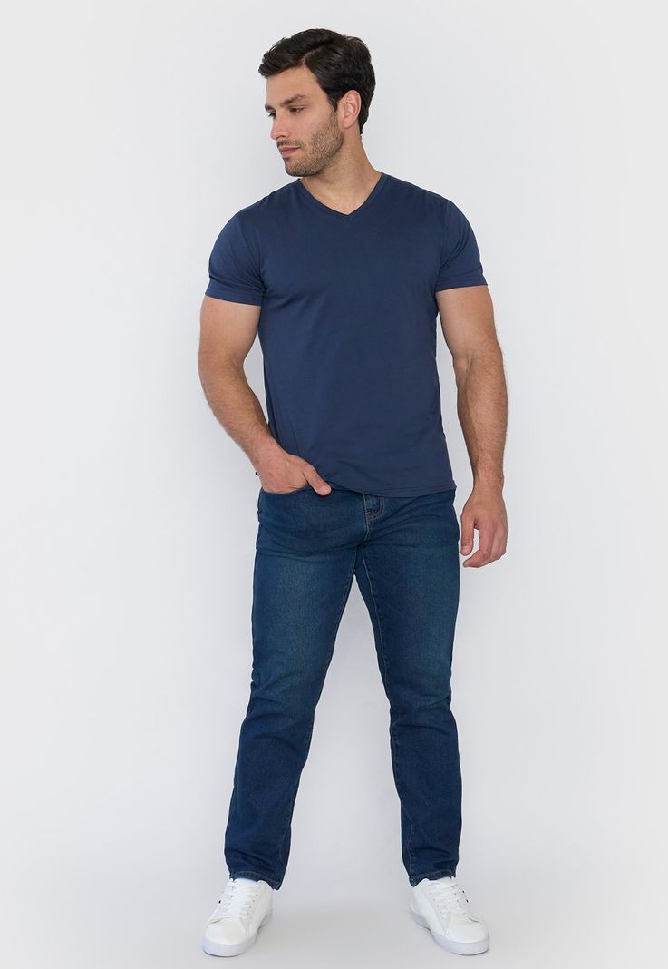 Polera Hombre V-Neck Azul Corona-3