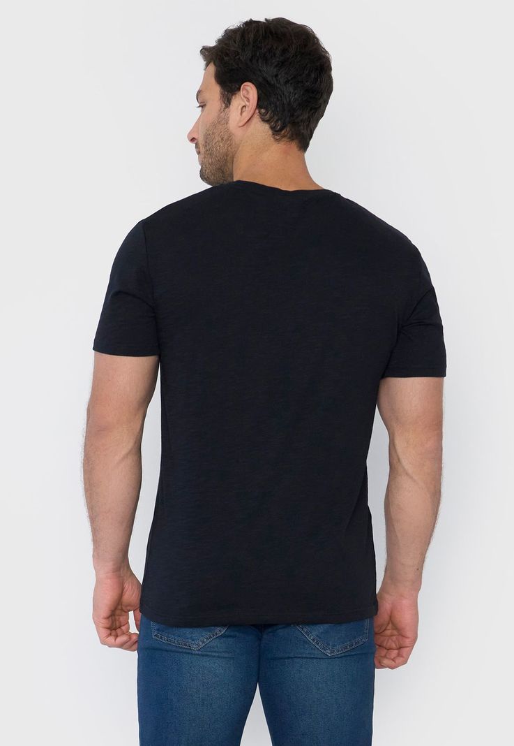 Polera Hombre Slub Bolsillo Negro Corona-1